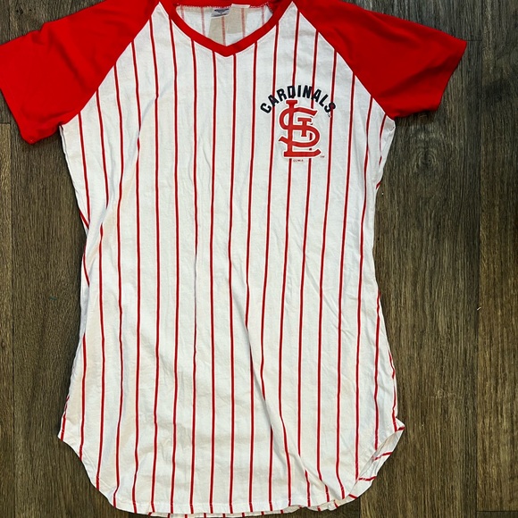 St. Louis Cardinals Concepts Sport Vigor Pinstripe Raglan V-Neck Nightshirt - Picture 1 of 4